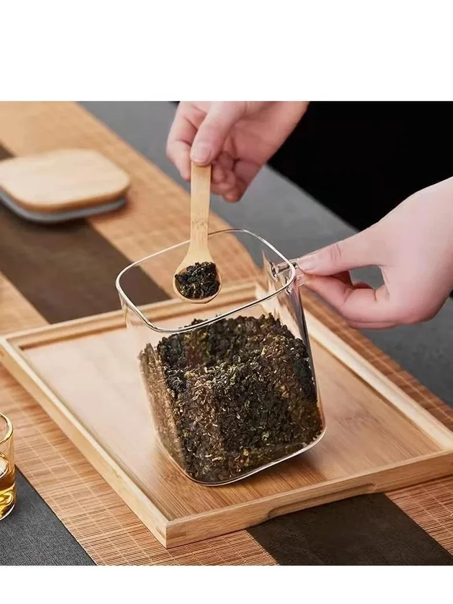 1Chase 1CHASE 3-Piece Borosilicate Glass Storage Jar with Bamboo Lid and Spoon 1000ML